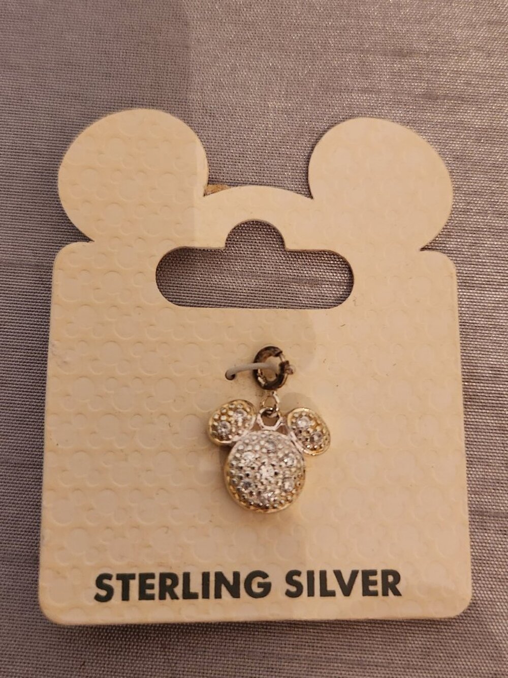 Disney Mickey Mouse Charm 925 Sterling Silver Pavé Lobster Clasp